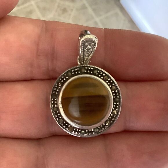 𝅺sterling SILVER 925 TIGER EYE MARCASITE WOMAN PENDANT​